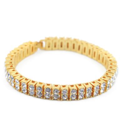 China Hot Sale New Fashion Design Two Row Diamond Tennis Fine Polishing Clover Diamond Women Chain Bracelet for sale