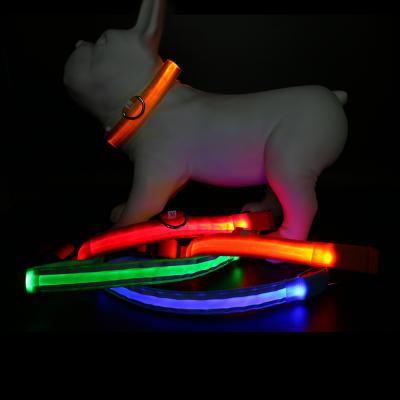 China USB Rechargeable Flashing Light Pet Dog Collar Reflective Dog Nylon Rechargeable Led Adjustable Dog Collar for sale