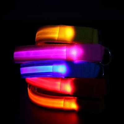 China Reflective USB Charging Adjustable Light Nylon Small Pet Dog Collars Adjustable Led Flashing Safety Glowing Light Collar For Dogs Cats for sale