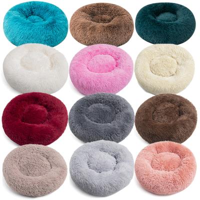 China Factory Wholesale Removable Ultra Soft Faux Fur Pet Travel Round Donut Luxury Dog Bed for sale