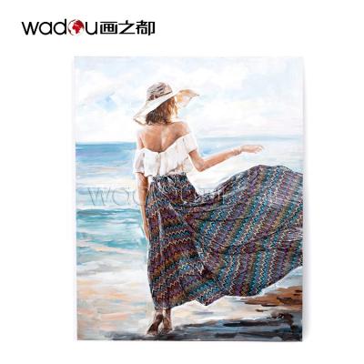 China Modern Decorative Wall Art Canvas Printing Beach Canvas Print Pleats Bohemian Young Woman Handmade Painting for sale