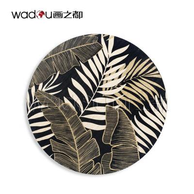 China Modern Modern Aluminum Wall Art In Screen Printing With Wooden Art In Leaves Design Custom For Living Room Home for sale