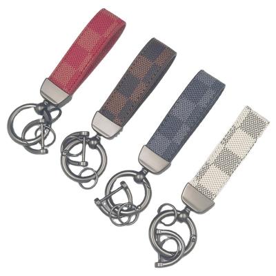 China Leather Trendy PU presbyopia leather creative metal fashion leather rope strong and wear-resistant car key chain for sale