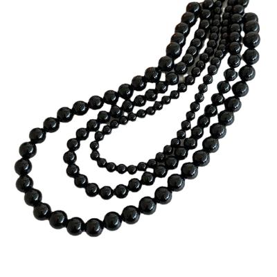 China Ball chain Korean blogger black crystal glass beaded necklace small luxury cold wind choker round bead collarbone chain for sale