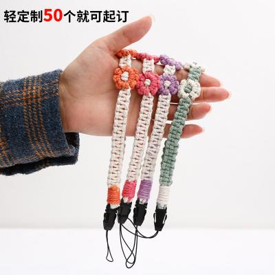 China Cotton rope/plastic Handwoven mobile phone chain DIY rope knot small Daisy flowers Ethnic wind factory custom wrist straplanyard for sale