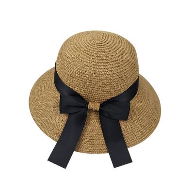 China Striped 2023 Lady Wholesale Custom Sun Beach Outdoor Wide Brim Ribbon Straw Hat designer hats for sale