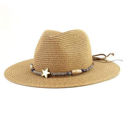 China Striped Summer Ladies Casual Fashion Straw Hat Seaside Beach Hat Outdoor Sunshade Sun Flat Brim Straw Hat Wholesale for sale