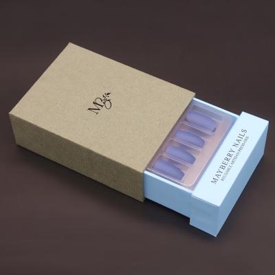 China Recyclable Custom Logo Empty Nail Slide Out Nail Tip Boxes Fake Press On Fake Nail Packaging Box for sale