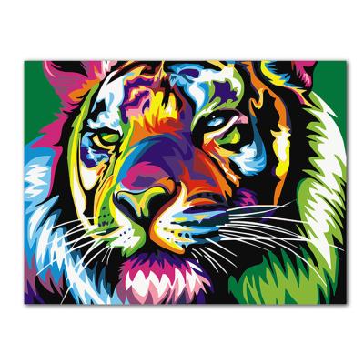 China Waterproof Tiger DIY Oil Painting By Numbers Acrylic Drawing On Canvas Home Office Decor Led Sign Light Box for sale