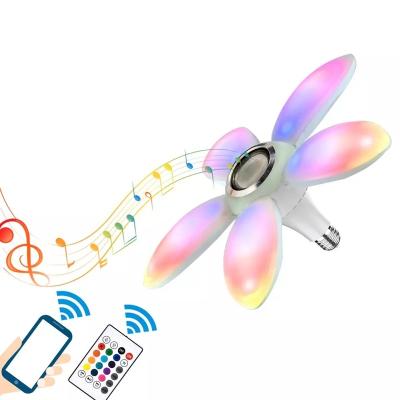 China New Product Blue-tooth E27 E26 Base RGB Residential Speaker Led Light Remote Control Music AC Fan Blade 45W Colorful LED Bulb For Party for sale