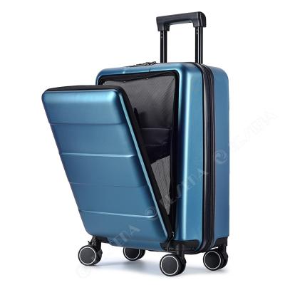 China 100% RESENA RA8915 PCMaterial Front Pocket Business Style Travel Bottom Laptop Carry On Trolley Suitcase Luggage for sale