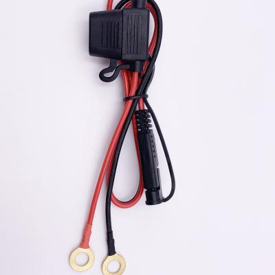 China Housing And Terminal Factory Custom Design SAE Male Connector With 2A Fuse To O Terminal Wire Harness Battery Cable Assembly Wire To Wire Connector for sale