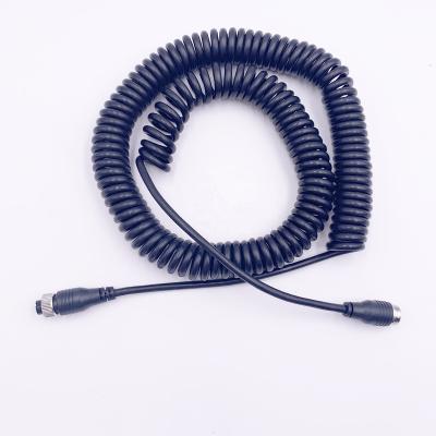 China OEM factory M12 4way aviation male jumper wire to female connector wire spring wire custom 4 core truck/trailer PU spiral cable for sale