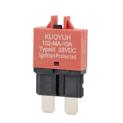 China Kuoyuh DC 28V Blade Fuse Auto Waterproof Resettable Circuit Breaker 102-10A-AC for sale