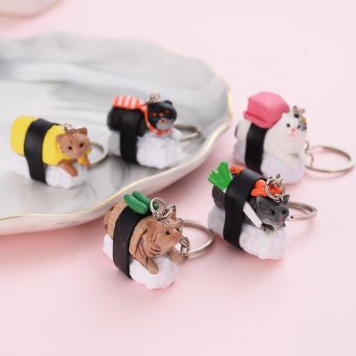 China Hot Selling Personality Cat Sushi Resin Metal Keychain Creative Funny Personal Ornament New for sale