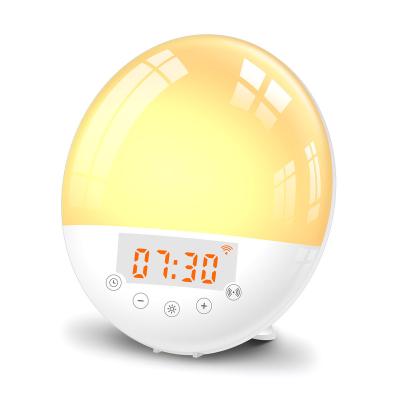 China Adults Kids Radio Bedrooms 7 Night Light Alarm Clock Simulation Double And Sleepy Colorful Wake Up Light With FM Radio for sale