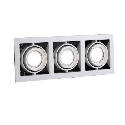 China Replaceable Led Light Source Hotel Single Double Triple Head Angle Cob Adjustable Square Led Recessed Grill Downlight for sale