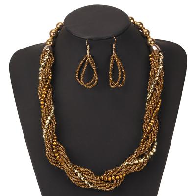 China Fashionable Multi Strand Necklace Bohemia Nigeria African Seed Bead Jewelry Set for sale