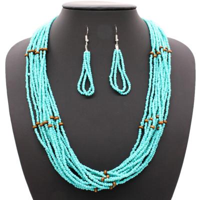 China 2018 African seed bead jewelry sets new arrival trendy bohomain wooden bead necklace for sale