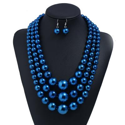 China Fashionable Wholesale Beaded Necklace Earring Women Blue Pearl Jewelry Set for sale