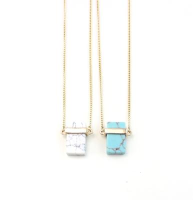 China Howlite Trendy Turquoise Rectangular Marble Pendant Necklace For Unisex Square Pendant Necklace for sale