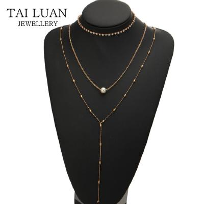 China ALLOY Gold Choker Chain Necklace Multi Layer Diamonds Necklace Pearl Necklace for sale