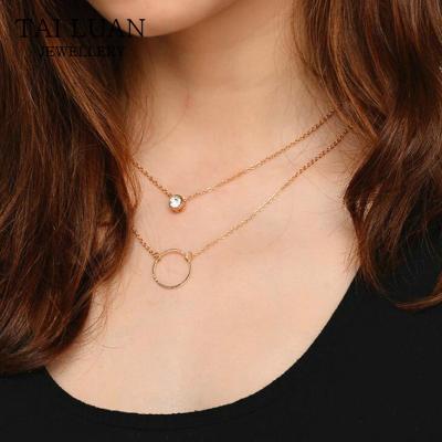 China Trendy Fashion Gold Plated Double Layered Crystal Circle Chain Necklace For Women for sale