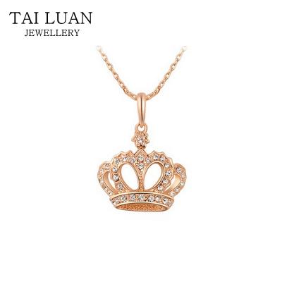 China Antique Diamond Crown Necklace 18k Gold Crown Diamond ALLOY Design Pendant Necklace for sale