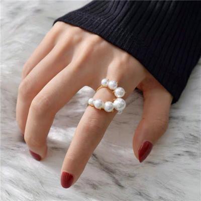 China TRENDY INS Fashion Designer Jewelry Gold Plated Imitation Pearl Ring For Women for sale