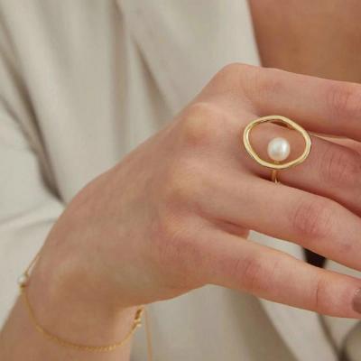 China TRENDY Fashion Gold Plated Geometric Imitation Pearl Ring For Women for sale