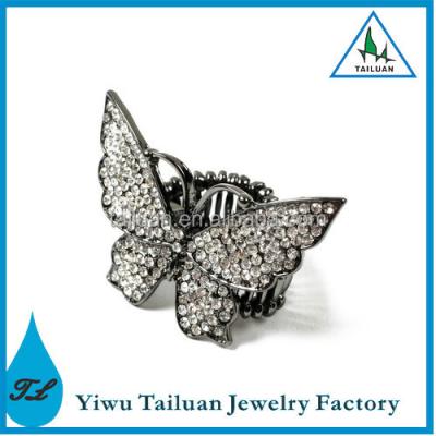 China ALLOY crystal gunmetal stretch butterfly ring for sale