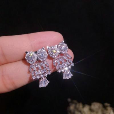 China FASHIONABLE Cute S925 Sterling Silver Zircon Owl Stud Crystal Bling Earring For Women for sale