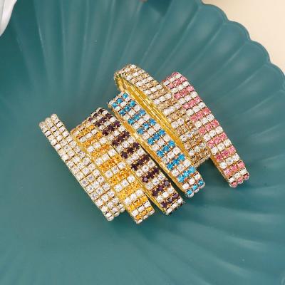 China FASHIONABLE Personality 3 Rainbow Rhinestone Layered Crystal Elastic Bracelet for Women for sale