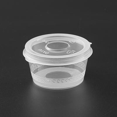 China Microwavable 4oz Sauce Takeout Cup Hinged Lid Disposable Soy Cup Plastic Small Seasoning Cup With Lid for sale