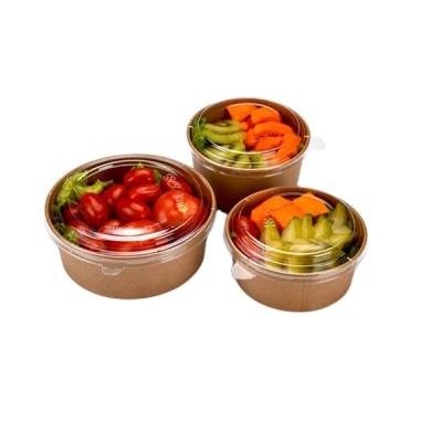 China Disposable Brown Kraft Paper Salad Bowl With Lid for sale