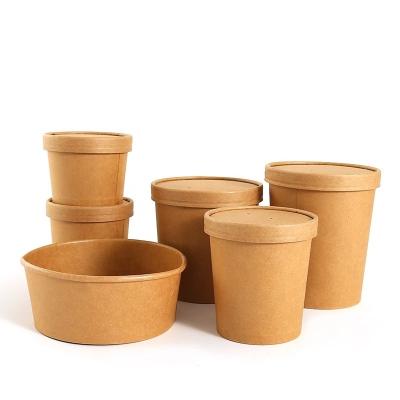 China Brown Disposable Kraft Paper Soup Containers Disposable Paper Food Container for sale