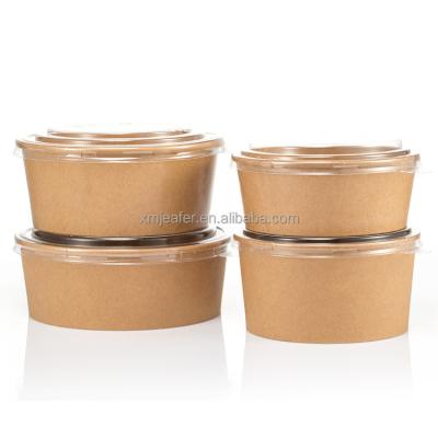 China 1090ml Disposable Custom Brown Kraft Paper Salad Take Out Bowl With Pet Lid for sale