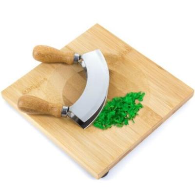 China Stocked Size Quality Tilting Vegetable Herb Knife Stainless Steel Double Blade Chopper Herb Knife for sale