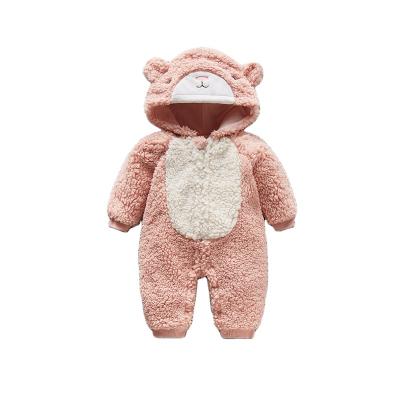 China Sherpa Fleece Bear Ear Baby Romper Winter Newborn Baby Boy Girls Clothes Overalls Baby Rompers Overalls for sale