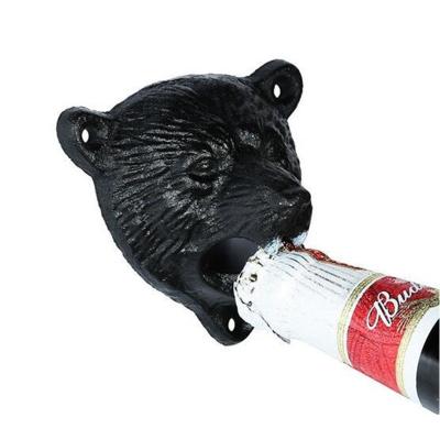 China Black Wall Mounted Cute Beer Opener Bear Head Beer Iron Bottle Opener Viable Head Bottle Opener for sale