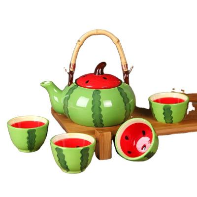 China Viable Fruit Tea Set One Ceramic Pot Four Cups Creative Watermelon 5 Tea Set Set for sale