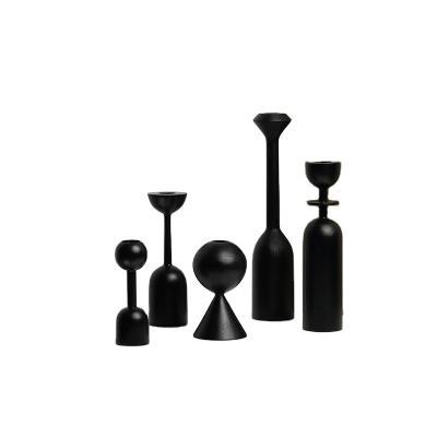 China New Quality Nordic Simple Black Wood Candle Holder Home Decoration Black Candlesticks for sale