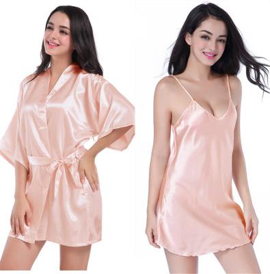 China Breathable Women's Nightgown Button Down Sleepshirt Satin Bottom 3/4 Sleeve Nightgown Friend Notch Collar Sleepwear for sale