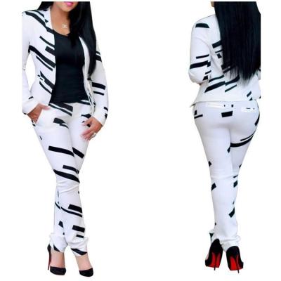 China 2021 QUICK DRY women clothes white and black print blazer and pants women office clothing for sale