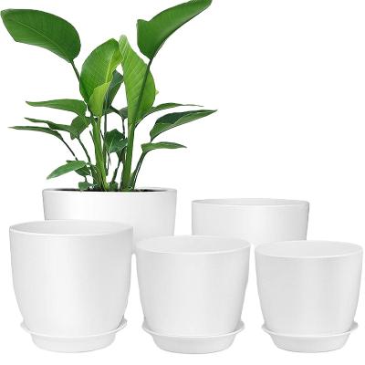 China Garden 5 PCS Lightweight And Convenient White Plastic Belt Tray Flower Pots And Planters for sale