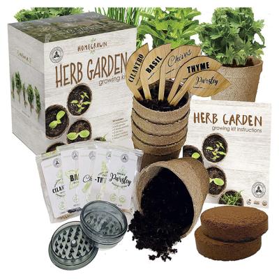 China Modern Herb Garden Growing Kit with Herb Grinder Biodegradable Planting Expanding Marker Pot Pack Soil Discs Plant Instruction for sale