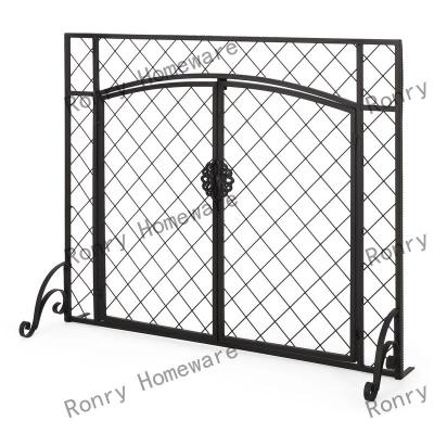 China Visual buffering Wholesale Home Fireplace Sets & Accessories Outdoor Metal Double Panel Indoor Fireplace Screen for sale