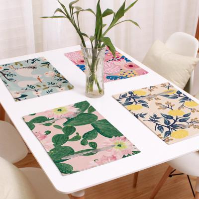 China Viable Flowers And Cotton Place Mats Double Layer Cactus Printed Canvas Wholesale Dining Place Mat Printed Table Mats for sale