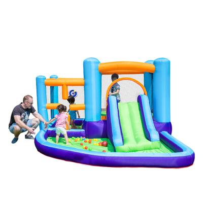 China Commercial PVC Factory Price Water Gun Pool Bounce White Home Castle Slide Bounce With Inflatable Slide Bouncer for sale