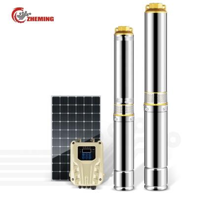 China Drinking water treatment Solar water pump 3-inch 48v600w stainless steel body copper motor high lift agricultural pump drilling pump DC deep well pump for sale